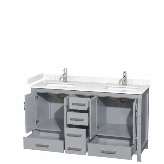 60 Inch Double Bathroom Vanity in Gray, Carrara Cultured Marble Countertop, Sinks, No Mirror