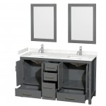 60 Inch Double Bathroom Vanity in Dark Gray, Carrara Cultured Marble Countertop, Sinks, 24 Inch Mirrors