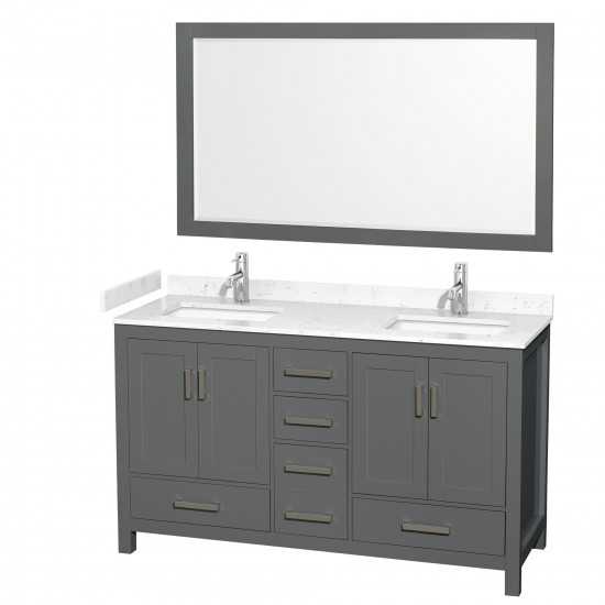 60 Inch Double Bathroom Vanity in Dark Gray, Carrara Cultured Marble Countertop, Sinks, 58 Inch Mirror