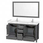 60 Inch Double Bathroom Vanity in Dark Gray, Carrara Cultured Marble Countertop, Sinks, 58 Inch Mirror