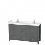 60 Inch Double Bathroom Vanity in Dark Gray, Carrara Cultured Marble Countertop, Sinks, No Mirror