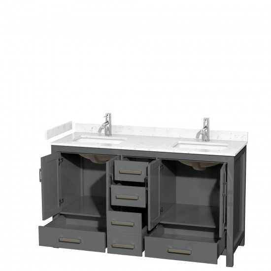 60 Inch Double Bathroom Vanity in Dark Gray, Carrara Cultured Marble Countertop, Sinks, No Mirror