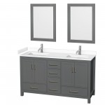 60 Inch Double Bathroom Vanity in Dark Gray, White Cultured Marble Countertop, Sinks, 24 Inch Mirrors