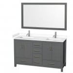 60 Inch Double Bathroom Vanity in Dark Gray, White Cultured Marble Countertop, Sinks, 58 Inch Mirror