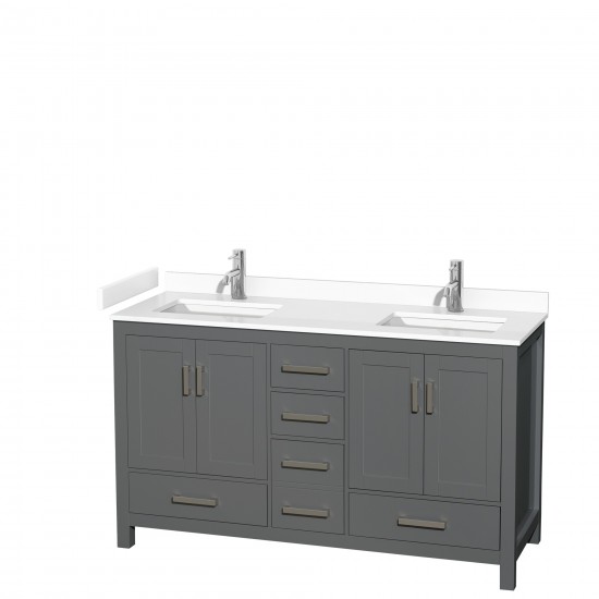 60 Inch Double Bathroom Vanity in Dark Gray, White Cultured Marble Countertop, Sinks, No Mirror