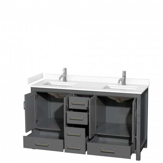 60 Inch Double Bathroom Vanity in Dark Gray, White Cultured Marble Countertop, Sinks, No Mirror