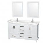 60 Inch Double Bathroom Vanity in White, Carrara Cultured Marble Countertop, Sinks, 24 Inch Mirrors