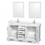 60 Inch Double Bathroom Vanity in White, Carrara Cultured Marble Countertop, Sinks, 24 Inch Mirrors