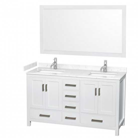 60 Inch Double Bathroom Vanity in White, Carrara Cultured Marble Countertop, Sinks, 58 Inch Mirror