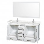 60 Inch Double Bathroom Vanity in White, Carrara Cultured Marble Countertop, Sinks, 58 Inch Mirror