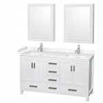 60 Inch Double Bathroom Vanity in White, Carrara Cultured Marble Countertop, Sinks, Medicine Cabinets