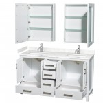 60 Inch Double Bathroom Vanity in White, Carrara Cultured Marble Countertop, Sinks, Medicine Cabinets