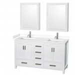 60 Inch Double Bathroom Vanity in White, White Cultured Marble Countertop, Sinks, Medicine Cabinets