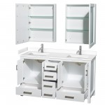 60 Inch Double Bathroom Vanity in White, White Cultured Marble Countertop, Sinks, Medicine Cabinets