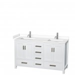 60 Inch Double Bathroom Vanity in White, White Cultured Marble Countertop, Sinks, No Mirror