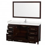 60 Inch Single Bathroom Vanity in Espresso, Carrara Cultured Marble Countertop, Sink, 58 Inch Mirror