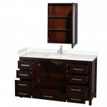 60 Inch Single Bathroom Vanity in Espresso, Carrara Cultured Marble Countertop, Sink, Medicine Cabinet