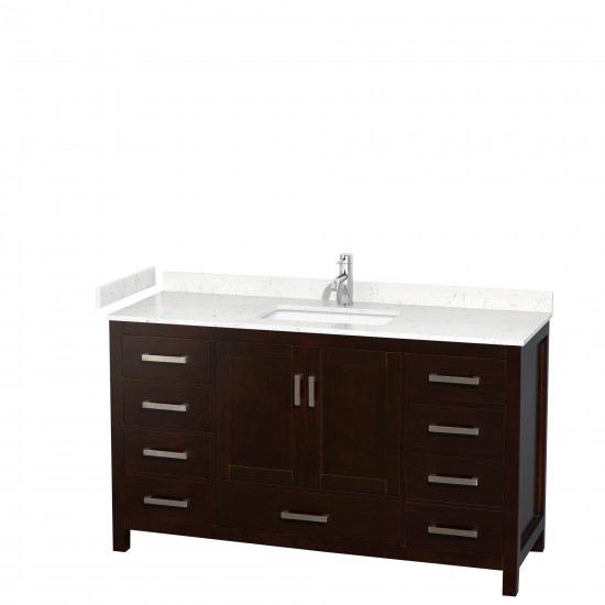 60 Inch Single Bathroom Vanity in Espresso, Carrara Cultured Marble Countertop, Sink, No Mirror