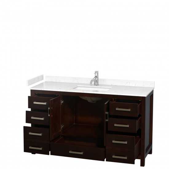 60 Inch Single Bathroom Vanity in Espresso, Carrara Cultured Marble Countertop, Sink, No Mirror