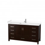 60 Inch Single Bathroom Vanity in Espresso, White Cultured Marble Countertop, Sink, No Mirror