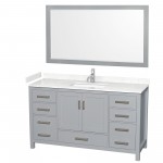 60 Inch Single Bathroom Vanity in Gray, Carrara Cultured Marble Countertop, Sink, 58 Inch Mirror