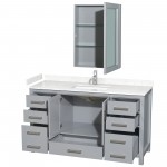 60 Inch Single Bathroom Vanity in Gray, Carrara Cultured Marble Countertop, Sink, Medicine Cabinet