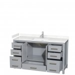 60 Inch Single Bathroom Vanity in Gray, Carrara Cultured Marble Countertop, Sink, No Mirror