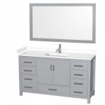 60 Inch Single Bathroom Vanity in Gray, White Cultured Marble Countertop, Sink, 58 Inch Mirror