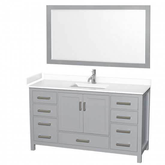 60 Inch Single Bathroom Vanity in Gray, White Cultured Marble Countertop, Sink, 58 Inch Mirror