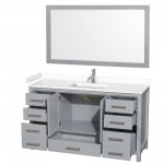 60 Inch Single Bathroom Vanity in Gray, White Cultured Marble Countertop, Sink, 58 Inch Mirror