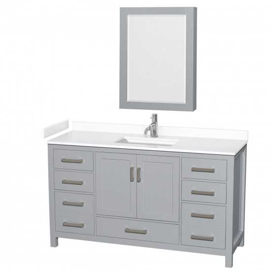 60 Inch Single Bathroom Vanity in Gray, White Cultured Marble Countertop, Sink, Medicine Cabinet