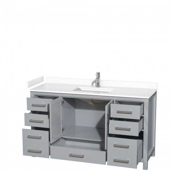 60 Inch Single Bathroom Vanity in Gray, White Cultured Marble Countertop, Sink, No Mirror