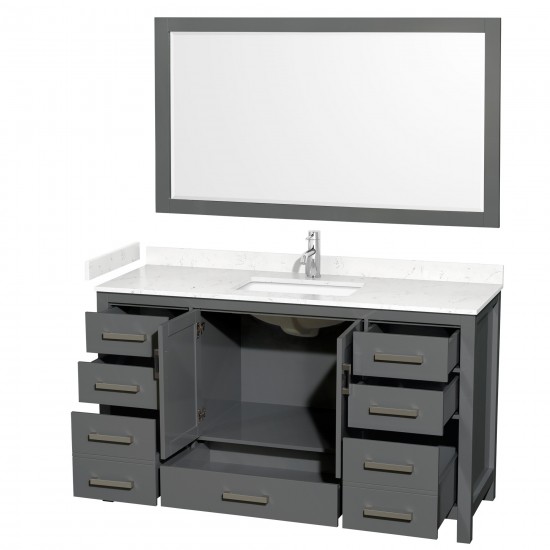 60 Inch Single Bathroom Vanity in Dark Gray, Carrara Cultured Marble Countertop, Sink, 58 Inch Mirror