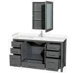 60 Inch Single Bathroom Vanity in Dark Gray, Carrara Cultured Marble Countertop, Sink, Medicine Cabinet