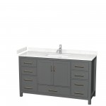 60 Inch Single Bathroom Vanity in Dark Gray, Carrara Cultured Marble Countertop, Sink, No Mirror