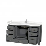 60 Inch Single Bathroom Vanity in Dark Gray, Carrara Cultured Marble Countertop, Sink, No Mirror