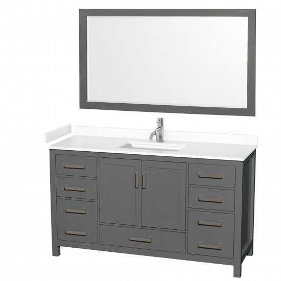 60 Inch Single Bathroom Vanity in Dark Gray, White Cultured Marble Countertop, Sink, 58 Inch Mirror