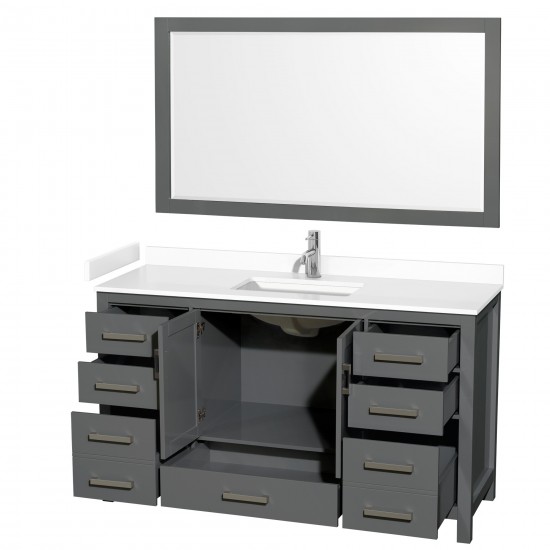 60 Inch Single Bathroom Vanity in Dark Gray, White Cultured Marble Countertop, Sink, 58 Inch Mirror