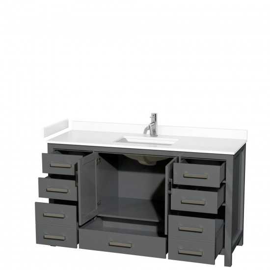 60 Inch Single Bathroom Vanity in Dark Gray, White Cultured Marble Countertop, Sink, No Mirror