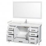 60 Inch Single Bathroom Vanity in White, Carrara Cultured Marble Countertop, Sink, 58 Inch Mirror