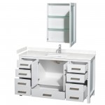 60 Inch Single Bathroom Vanity in White, Carrara Cultured Marble Countertop, Sink, Medicine Cabinet