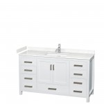 60 Inch Single Bathroom Vanity in White, Carrara Cultured Marble Countertop, Sink, No Mirror