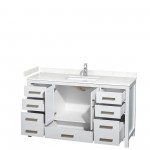 60 Inch Single Bathroom Vanity in White, Carrara Cultured Marble Countertop, Sink, No Mirror