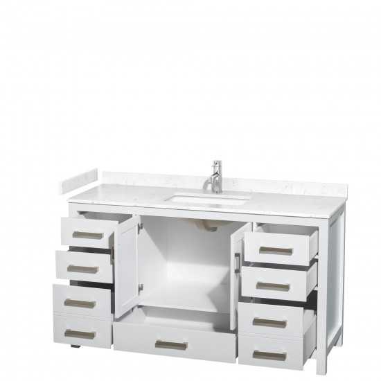 60 Inch Single Bathroom Vanity in White, Carrara Cultured Marble Countertop, Sink, No Mirror