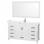 60 Inch Single Bathroom Vanity in White, White Cultured Marble Countertop, Sink, 58 Inch Mirror