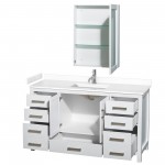 60 Inch Single Bathroom Vanity in White, White Cultured Marble Countertop, Sink, Medicine Cabinet