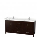 72 Inch Double Bathroom Vanity in Espresso, Carrara Cultured Marble Countertop, Sinks, No Mirror