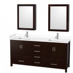 72 Inch Double Bathroom Vanity in Espresso, White Cultured Marble Countertop, Sinks, Medicine Cabinets