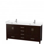 72 Inch Double Bathroom Vanity in Espresso, White Cultured Marble Countertop, Sinks, No Mirror