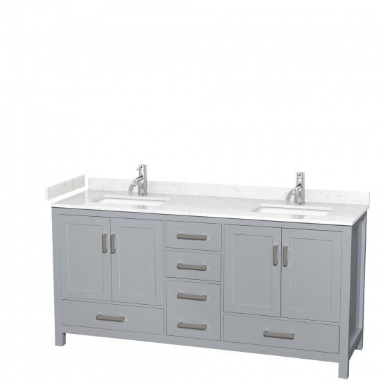 72 Inch Double Bathroom Vanity in Gray, Carrara Cultured Marble Countertop, Sinks, No Mirror